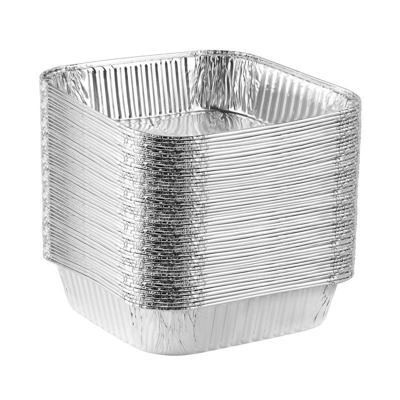 PLASTICPRO Disposable 8'' X 8'' X 2'' Inch Square Aluminum Tin Foil Baking Pans Bakeware - Cookware Perfect for Baking Cakes, Breads, Brownies, Bread, Meatloaf, Lasagna, Pack of 50 - Image 1